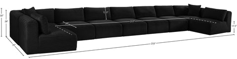 Faye 233" Black Corduroy Performance Fabric Upholstered Sectional, 9-Piece
