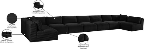 Faye 233" Black Corduroy Performance Fabric Upholstered Sectional, 9-Piece