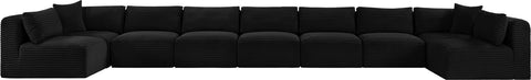Faye 233" Black Corduroy Performance Fabric Upholstered Sectional, 9-Piece