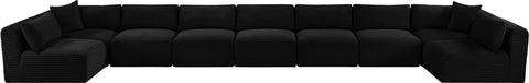 Faye 233" Black Corduroy Performance Fabric Upholstered Sectional, 9-Piece