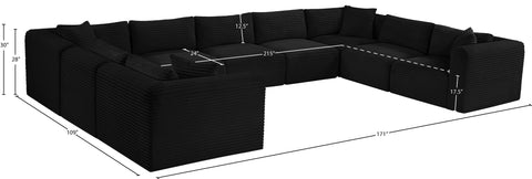 Faye 171" Black Corduroy Performance Fabric Upholstered Sectional, 9-Piece