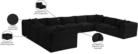 Faye 171" Black Corduroy Performance Fabric Upholstered Sectional, 9-Piece