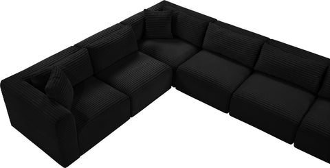 Faye 171" Black Corduroy Performance Fabric Upholstered Sectional, 9-Piece