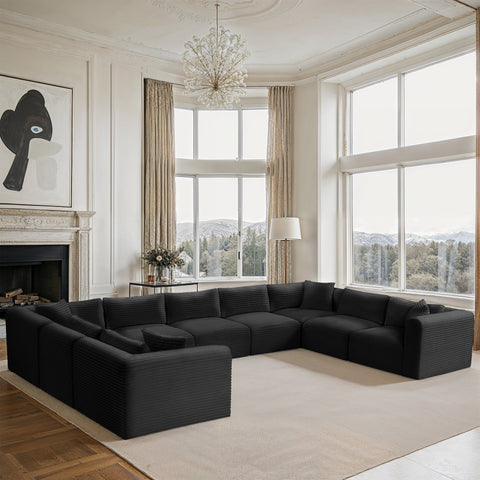 Faye 171" Black Corduroy Performance Fabric Upholstered Sectional, 9-Piece