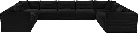 Faye 171" Black Corduroy Performance Fabric Upholstered Sectional, 9-Piece
