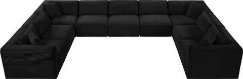 Faye 171" Black Corduroy Performance Fabric Upholstered Sectional, 9-Piece