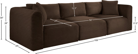 Faye 109" Brown Corduroy Performance Fabric Upholstered Sofa, 3-Piece