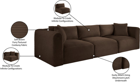 Faye 109" Brown Corduroy Performance Fabric Upholstered Sofa, 3-Piece