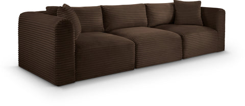 Faye 109" Brown Corduroy Performance Fabric Upholstered Sofa, 3-Piece
