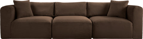 Faye 109" Brown Corduroy Performance Fabric Upholstered Sofa, 3-Piece