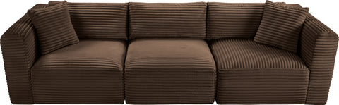 Faye 109" Brown Corduroy Performance Fabric Upholstered Sofa, 3-Piece