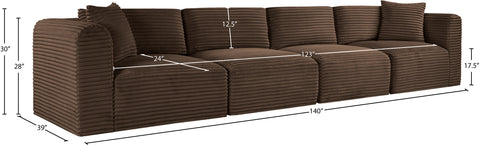 Faye 140" Brown Corduroy Performance Fabric Upholstered Sofa, 4-Piece