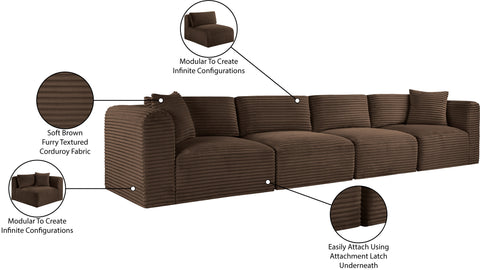 Faye 140" Brown Corduroy Performance Fabric Upholstered Sofa, 4-Piece
