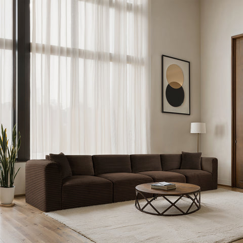 Faye 140" Brown Corduroy Performance Fabric Upholstered Sofa, 4-Piece