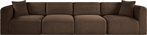 Faye 140" Brown Corduroy Performance Fabric Upholstered Sofa, 4-Piece