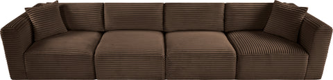 Faye 140" Brown Corduroy Performance Fabric Upholstered Sofa, 4-Piece