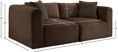 Faye 78" Brown Corduroy Performance Fabric Upholstered Sofa, 2-Piece