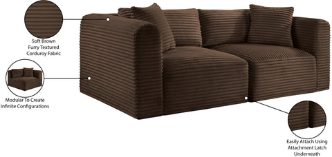 Faye 78" Brown Corduroy Performance Fabric Upholstered Sofa, 2-Piece