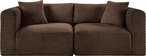Faye 78" Brown Corduroy Performance Fabric Upholstered Sofa, 2-Piece