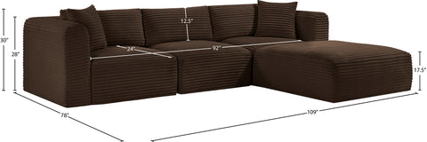 Faye 109" Brown Corduroy Performance Fabric Upholstered Sectional, 4-Piece