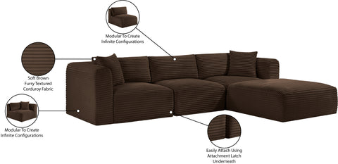 Faye 109" Brown Corduroy Performance Fabric Upholstered Sectional, 4-Piece