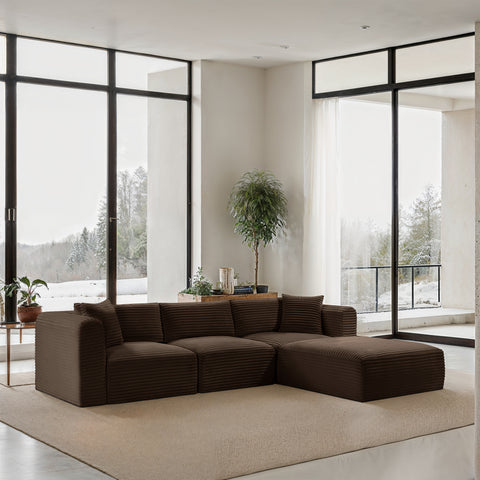 Faye 109" Brown Corduroy Performance Fabric Upholstered Sectional, 4-Piece