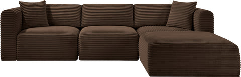 Faye 109" Brown Corduroy Performance Fabric Upholstered Sectional, 4-Piece