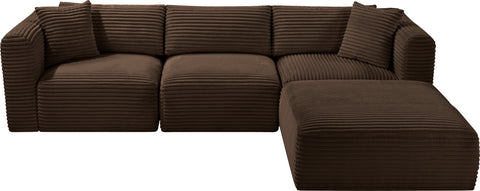 Faye 109" Brown Corduroy Performance Fabric Upholstered Sectional, 4-Piece