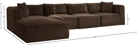 Faye 140" Brown Corduroy Performance Fabric Upholstered Sectional, 5-Piece