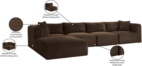 Faye 140" Brown Corduroy Performance Fabric Upholstered Sectional, 5-Piece