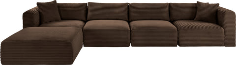 Faye 140" Brown Corduroy Performance Fabric Upholstered Sectional, 5-Piece