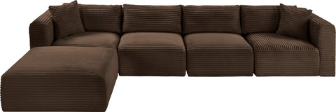 Faye 140" Brown Corduroy Performance Fabric Upholstered Sectional, 5-Piece