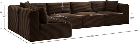 Faye 140" Brown Corduroy Performance Fabric Upholstered Sectional, 5-Piece (Style 2)