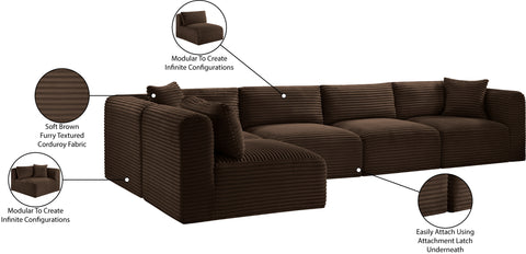 Faye 140" Brown Corduroy Performance Fabric Upholstered Sectional, 5-Piece (Style 2)