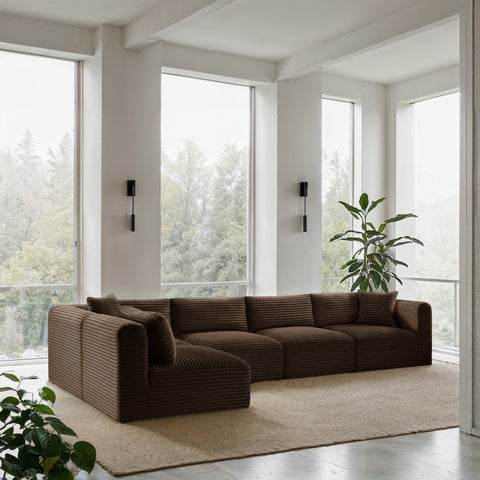 Faye 140" Brown Corduroy Performance Fabric Upholstered Sectional, 5-Piece (Style 2)