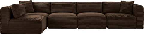 Faye 140" Brown Corduroy Performance Fabric Upholstered Sectional, 5-Piece (Style 2)