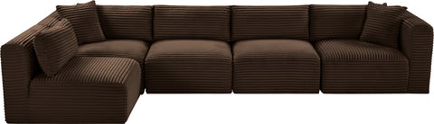 Faye 140" Brown Corduroy Performance Fabric Upholstered Sectional, 5-Piece (Style 2)