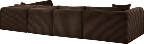 Faye 140" Brown Corduroy Performance Fabric Upholstered Sectional, 5-Piece (Style 2)