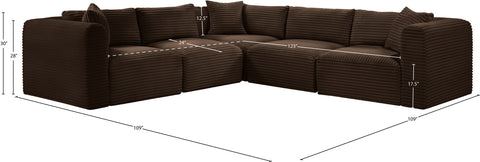 Faye 109" Brown Corduroy Performance Fabric Upholstered Sectional, 5-Piece