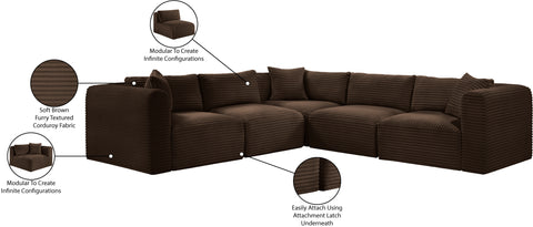 Faye 109" Brown Corduroy Performance Fabric Upholstered Sectional, 5-Piece