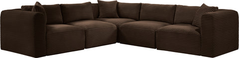 Faye 109" Brown Corduroy Performance Fabric Upholstered Sectional, 5-Piece