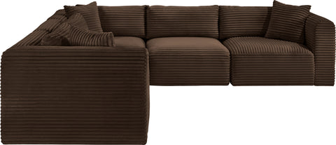 Faye 109" Brown Corduroy Performance Fabric Upholstered Sectional, 5-Piece