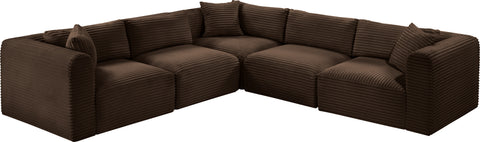 Faye 109" Brown Corduroy Performance Fabric Upholstered Sectional, 5-Piece