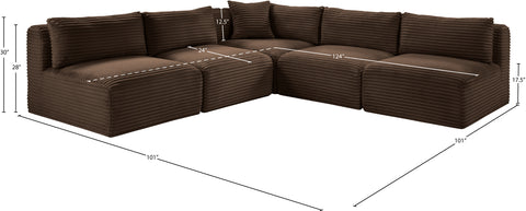 Faye 101" Brown Corduroy Performance Fabric Upholstered Sectional, 5-Piece