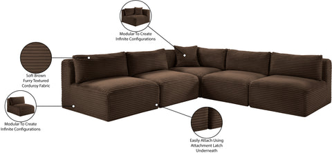 Faye 101" Brown Corduroy Performance Fabric Upholstered Sectional, 5-Piece
