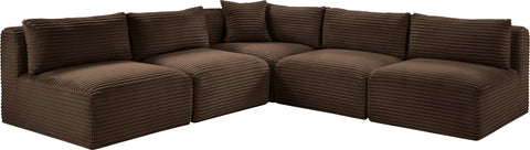 Faye 101" Brown Corduroy Performance Fabric Upholstered Sectional, 5-Piece