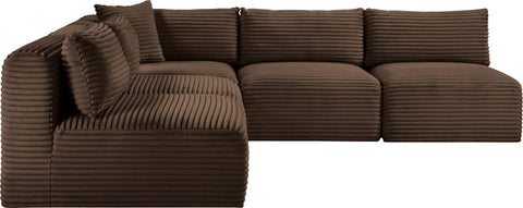 Faye 101" Brown Corduroy Performance Fabric Upholstered Sectional, 5-Piece