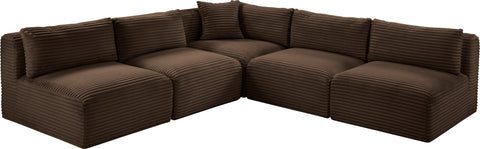 Faye 101" Brown Corduroy Performance Fabric Upholstered Sectional, 5-Piece