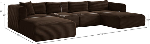 Faye 145" Brown Corduroy Performance Fabric Upholstered Sectional, 5-Piece