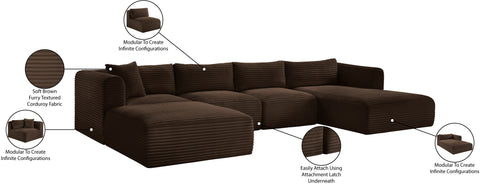 Faye 145" Brown Corduroy Performance Fabric Upholstered Sectional, 5-Piece